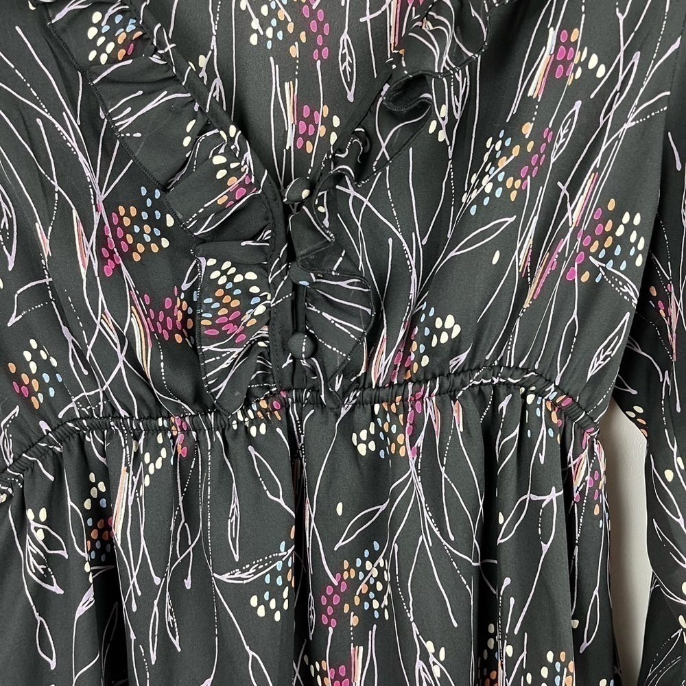 ORION London Black Pink Floral Print Mini Dress V-neck 3/4 Sleeve - Picture 3 of 10